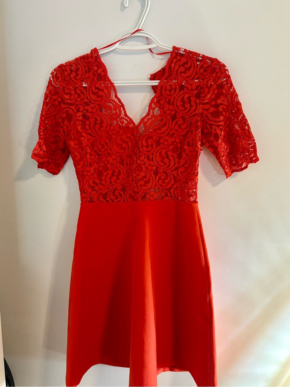 Zara Red Lace V-Neck Fit-and-Flare Dress